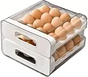 AIMALL 2-Layer Egg Storage Box for Refrigerator, Drawer-Type Kitchen Storage Box with Deepened Egg Slots, Space-Saving, High-Transparency PET Material, Easy Access, Fits Eggs & Duck Eggs