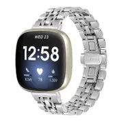 For Fitbit Versa 4 /Versa 3 Smart Watch Replacement Bands, Stainless Steel Metal Replacement Strap Loop Bracelet Wristband (Silver)