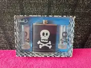 Wink Skull And Crossbones Flask 7oz & Set Of 2 Shot Glasses