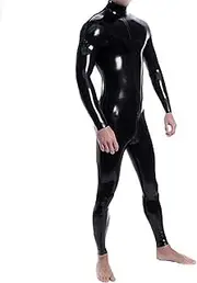 [QJZM] Latex Rubber Catsuit For Men And Women Unisex Latex Suit Bodysuit,Back Zip,Men-XL