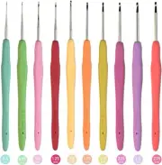 10 Small Sizes Crochet Hooks Sett, 0.5mm - 2.75mm Ergonomic Soft Handle Thread