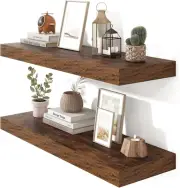 36 Inch Floating Shelves Set of 2-10.3 Inch Deep,Rustic Brown Wall Shelves for S