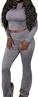 [LovelyWholesale] Women Two Piece Outfits Short Sleeve Crop Top and High Waist Pants Matching Set