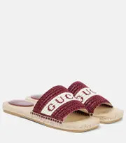 [Gucci] Gucci Logo embroidered raffia espadrille slides AU 7 blue