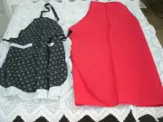 Aprons--[2] Black & White Polka Dot Print & Solid Red--New Unused