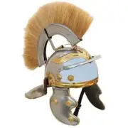 Medieval Knight Roman Centurion Helmet with Brown Plume & Leather Liner LARP