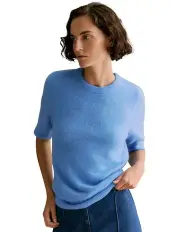 [Trenery] Alpaca Merino Blend Knit T-shirt in Bright Blue