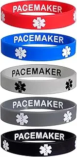 Max Petals PACEMAKER Discreet Medical Alert ID Silicone Bracelets Wristbands 5 Pack, 8 Inch, Rubber, not_applicable