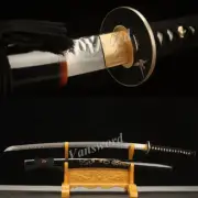 Japanese Samurai Katana Clay Tempered Folded Steel Real Hamon Sword Sharp.