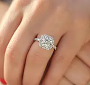 14K WHITE GOLD ASSCHER SIMULATED DIAMOND ENGAGEMENT RING BRIDAL HALO PRONG 3.50