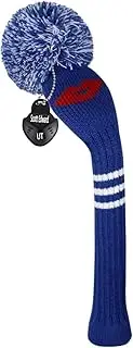 Scott Edward 1PCS Hybrid Knitted Golf Club Cover Head Cover with a Pom Pom Fits Well Hybrid(UT) Club with Rotating Number Tags for Male/Female Golfers (Blue White Lip)