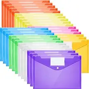 Ireer 200 Pack Plastic Envelopes Clear Poly with Snap Button Closure Colored Document Folders Plastic Envelopes for Home Office School Work Organization Supplies 8 Colors, A4 Size (Label)