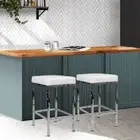 Set of 2 Bar Stools Comfortable PU Leather Backless Bar Stools - White