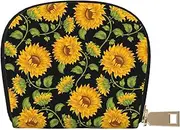 [JEJEA] Sunflower Pattern Print Credit Card Holder Wallet, Small Card Holder Wallet with Zipper,Leather Card Holder, White, One Size