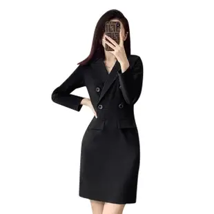 【SZ】玩美衣櫃黑色西裝連身裙修身長袖洋裝S-4XL
