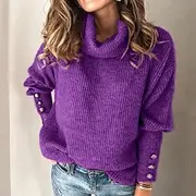 Women's Pullover Sweater Jumper Stylish Casual Soft Pure Color Ribbed Turtleneck Knitted Long Sleeve Knit Outdoor Home Valentine's Day Army Green Purple Fall W