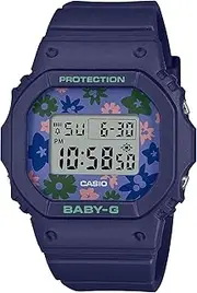 [G-Shock] BABY G DIG RETRO POP FLORAL STOPWATCH, ALARM, 100M WATER RESISTANT FLORAL FACE, BLUE RESIN BAND