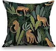TSSOHU Throw Pillow Cover Leopards and Tropical Leaves Cotton Linen Pillow Case Cushion Cover Sofa Outdoor Decorative Square 18X18 Inches