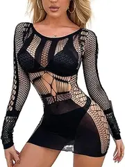 [Generic] Women's Lingerie Set Sexy Mesh One Piece Sets Long Sleeve Bodysuit