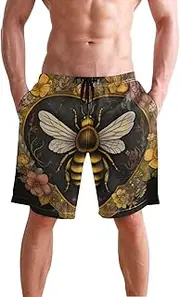 [XYMZR] Men's Swim Trunks Honey Bee Floral Quick-Dry Bathing Suit Swimming Board Shorts S
