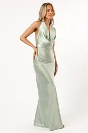 [PUP24] Lynda Halterneck Maxi Dress - Sage M Green