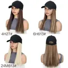 Piece Black Baseball Cap With Wig Highlights Long Straight Bob Hair Women