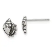 Sterling Silver Polished And Antiqued Sea Shell Post Earrings