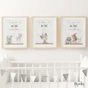 Nursery Wall Art Prints Woodland Boho floral baby boy decor set of three prints