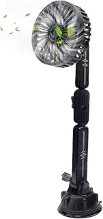 Portable Car Fan, Quiet Auto Cooler with Suction, 3 Speed Adjustable Ventilator, Rotating Head Breeze Device, Compact Cooling Solution for Car, Camping, and Travel, Black