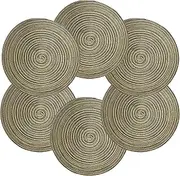 Karlesi 15 Inch Round Placemats Heat-Resistant Stain Resistant Anti-Skid Washable Polyproplene Table Mats Braided Placemats (Set of 6,Brown)