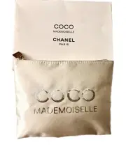 Chanel New Satin Cosmetic Bag Clutch COCO Mademoiselle Sequin Logo ✨Gold Charm