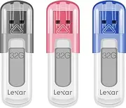 Lexar 32GB 3-Pack JumpDrive V100 USB 3.2 Gen 1 Flash Drive for Storage Expansion and Backup, Up to 100MB/s Read, Gray, Pink, Blue (LJDV100032G-B3NNU)