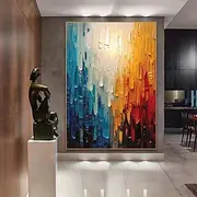 Handpaint Palette Knife Living Room Wall Art Textured Colorful Modern Canvas Extra Large Abstract Oil Painting Home Decor For Living Room Frame Ready To Hang O