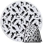 Cool Black and White Skateboarding Round Beach Towel