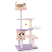 Costway 140cm Cat Tree Scratching Posts Tower Cat Play House Activity Center w/Hammock/Perch