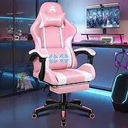 ALFORDSON Massage Gaming Chair with 150° Recline and Footrest, Ergonomic Office Racing Computer Chair with SGS Approved Gas-Lift, PU Leather High Back Video Game Chair Fit Home Desk, Max 180kg, Pink