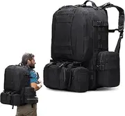 60L Military Tactical Backpack, Men and Women Outdoor Backpack Tactical Backpack MOLLE Removable Daypack Waterproof Trekking Backpacks for Outdoor Hiking Camping Mountaineering Travel, black, 55 * 45