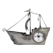 Peterson Artwares Sailing Ship Metal Table Clock 11.8"X15.3" Analog Glass Silver