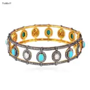 3.55ct Turquoise Diamond Bezel Set Bangle Bracelet 925 Starling Silver