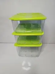 Tupperware Square Clear Mates Clear with Green Seal 3pc Set 1.04L & 1.62L New