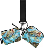 [XYMZR] Mini Zip Around Wristlet keychain Wallet Colorful Bass Fish for Women Personalized Pattern Detachable Dual Pouch Wristlet Portable Wallet Phone Coin Purse, Multi-colored, One Size