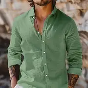 Men's Shirt Linen Shirt Summer Shirt Beach Wear Button Up Shirt Plain Vacation Daily White Pink Navy Blue Blue Long Sleeve Turndown Summer Spring Summer Cloth