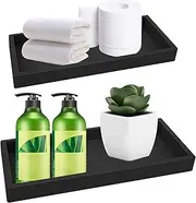 2Pcs Bathroom Tray, Modern Bathtub Vanity Tray Toilet Tank Topper Paper Storage Decorative Organizer Box Silicone Kitchen Soap Holder for Counter Decor Dresser Tops (Black, Large)