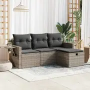 4 Piece Garden Sofa Set with Cushions Grey/Black Poly Rattan vidaXL