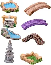 OFFSCH Retro Bridge Landscape Garden Ornament Mini Resin Grass Land Prop for Fairy Garden Decor