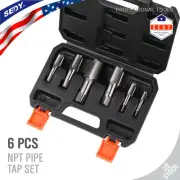 6PC NPT Pipe Tap Set 1/8" 1/4" 3/8" 1/2" 3/4" and 1" With Case Carbon Steel Inch