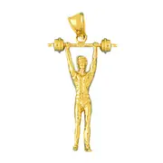 14K Gold 3D Bodybuilder Weights Pendant