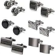 [FIOROYAL] 6 Pairs Cufflinks for Men Classic Black Round Square Retro Cufflinks Business Tuxedo Shirt Suit Wedding Striped Cufflinks, regular, Copper, No Gemstone