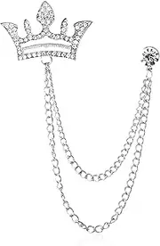 [Vavhoo] Cross Crown Long Chain Brooch Rhinestone Tassel Brooch Pin Retro Crystal Suit Pins Collar Pin Coat Tassel Chain Lapel Pins for Men's Suit Accessories
