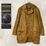 【DIRTY GROOVE】70S 古著 CRESCO 復古黃棕色真皮風衣外套 VINTAGE LEATHER COAT